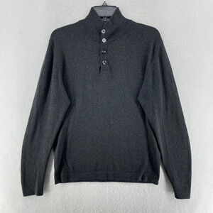 Emile Lafaurie Sweater Mens Sz M Gray Button-Down Mock Neck Regular Fit Pullover